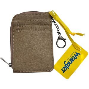 Wrangler Faux Leather Zipper Card Wallet Keychain Beige Taupe NEW Small Mini
